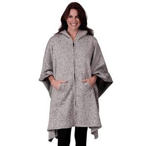 Le Moda FullZip Hooded Poncho with Pouch Pockets